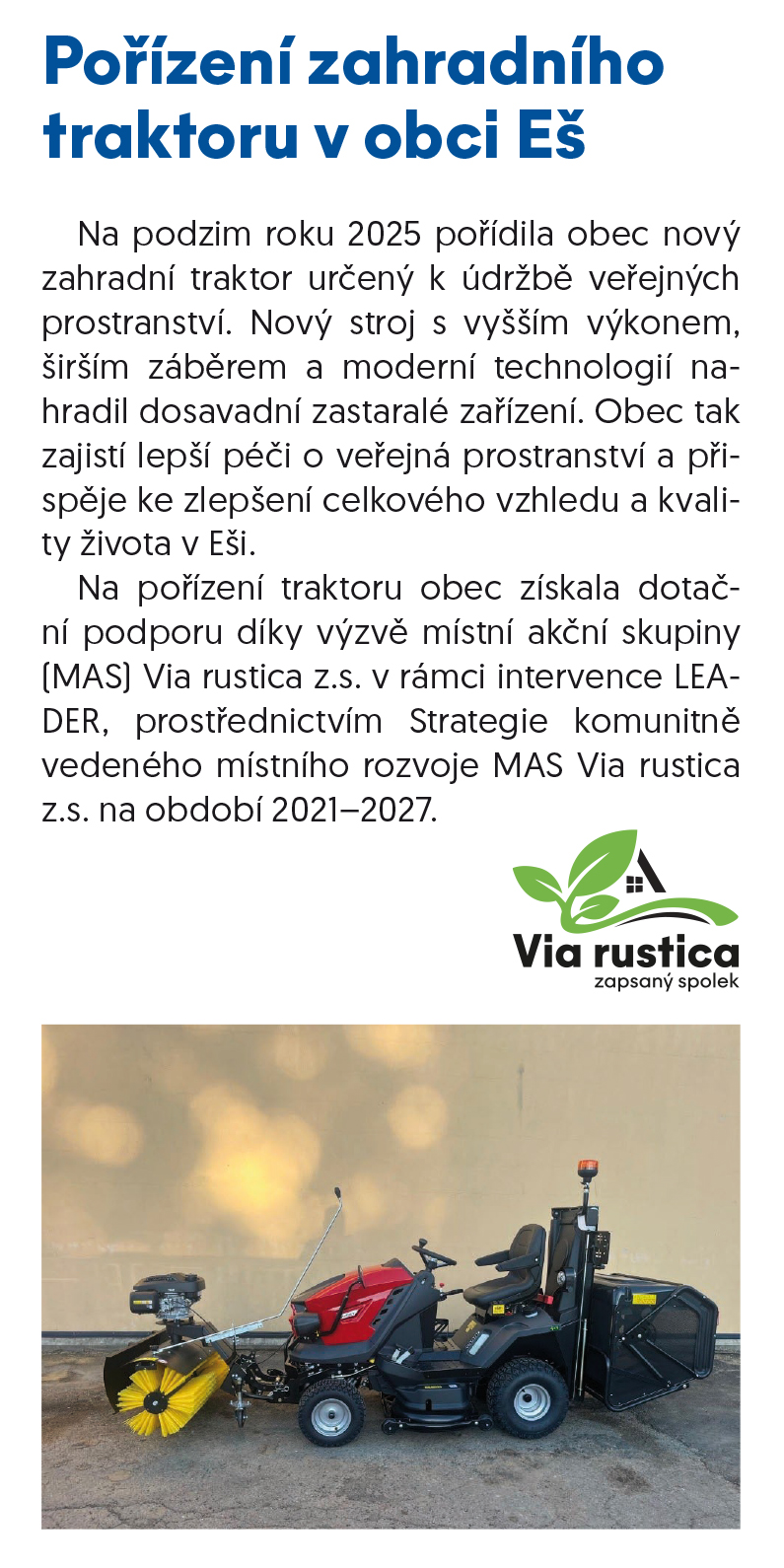 Pořízení komunální techniky v obci Eš